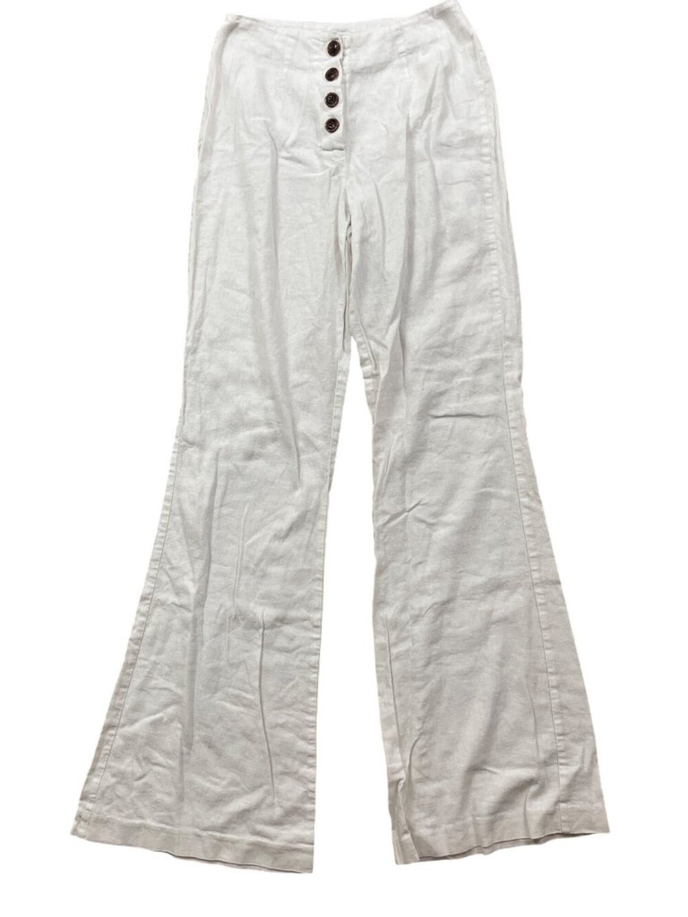 Versona Linen Flare Hem Pants Womens 0-L White Button Minimalist Quiet Luxury